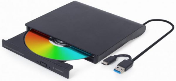 Оптичний привід зовнішній DVD+/-RW Gembird DVD-USB-03, USB 3.0 (+ Type-C), чорний