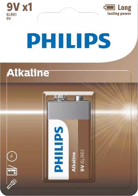 Батарейки 6LR61  Philips Entry Alkaline лужна 6LR61 (6LF22/MN1604/MX1604) блістер (1шт)