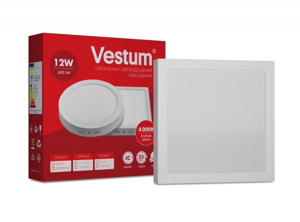 Светильник LED накладной квадратный Vestum 12W 4000K 220V