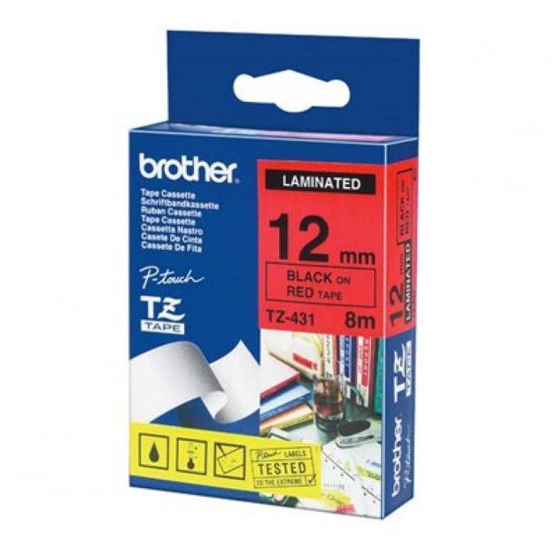 Стрічка ламінована клейка Brother 12mm Laminated red, Print black (TZE431) (8м, P-touch 1010/1280/2430/2700/9700, PTE110VPR1, PTH110R1, PTD210R1, PTD210VPR1, PTD450VPR1, PTD600VPR1, PTP700R1)