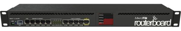 Маршрутизатор MikroTik RB2011UiAS-RM (1xSFP cage, 5xGLAN, 5xLAN, PoE in/1*out, CPU 600Mhz, 128MB RAM, micro USB port, LCD panel, RouterOS L5, 1U rackmount case)