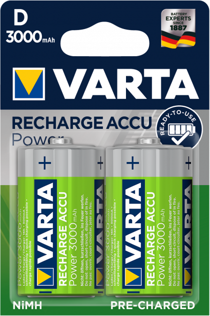 Акумулятор TYPE D VARTA RECHARGEABLE ACCU 3000mAh (2шт/уп) Ni-MH (56720101402) (4008496550777)