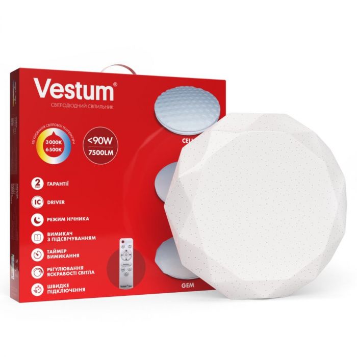 Светильник SMART Vestum GEM 90W 480*90мм 3000K-6500К, 7500Lm с д/у