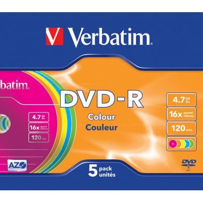Диск DVD-R 4.7GB  16x    5pcs  Verbatim Colour Slim Case