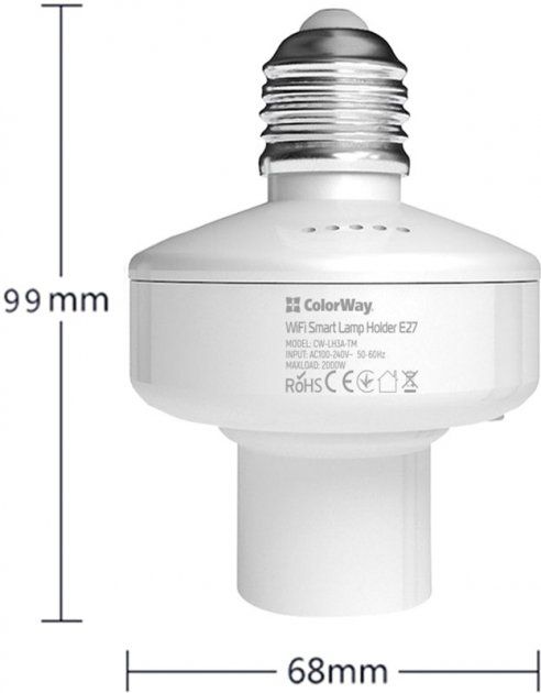 Розумний Wi-Fi-патрон ColorWay для лампочки (патрон) E27 (CW-LH3A-TM)