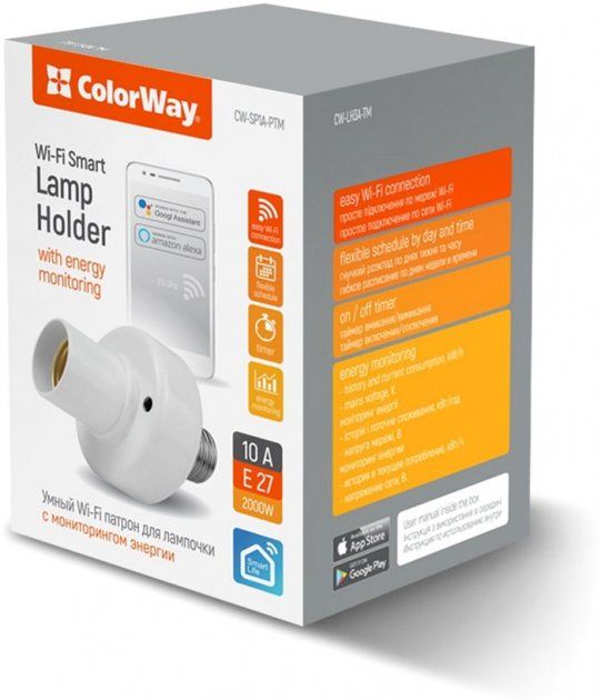 Розумний Wi-Fi-патрон ColorWay для лампочки (патрон) E27 (CW-LH3A-TM)