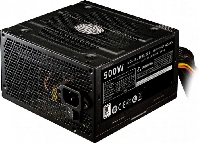 Блок живлення 500W CoolerMaster (MPE-5001-ACABN-EU) 20+4pin, 2x6+8pin, SATA-6, Peripheral-3, +12V1-38A, 1x120мм, 140x150x86мм