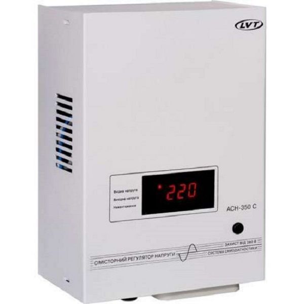 Стабілізатор напруги LVT ACH-300 H UA-продукт (130-280В, релейний, синусоїдальна, 300Вт пост., 900Вт макс короткотривала, 2.3кг, 80х125х192)