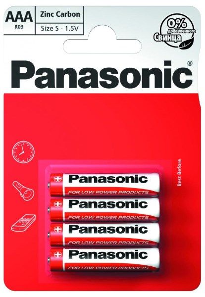 Батарейки AAA  Panasonic RED ZINK BLI Zinc-Carbon (4шт/уп) (R03REL/4BP)
