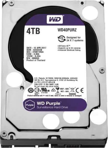 Жорсткий диск 3.5"  4TB Western Digital Purple Surveillance   SATA 3, 5400RPM, 64MB  (WD40PURZ)