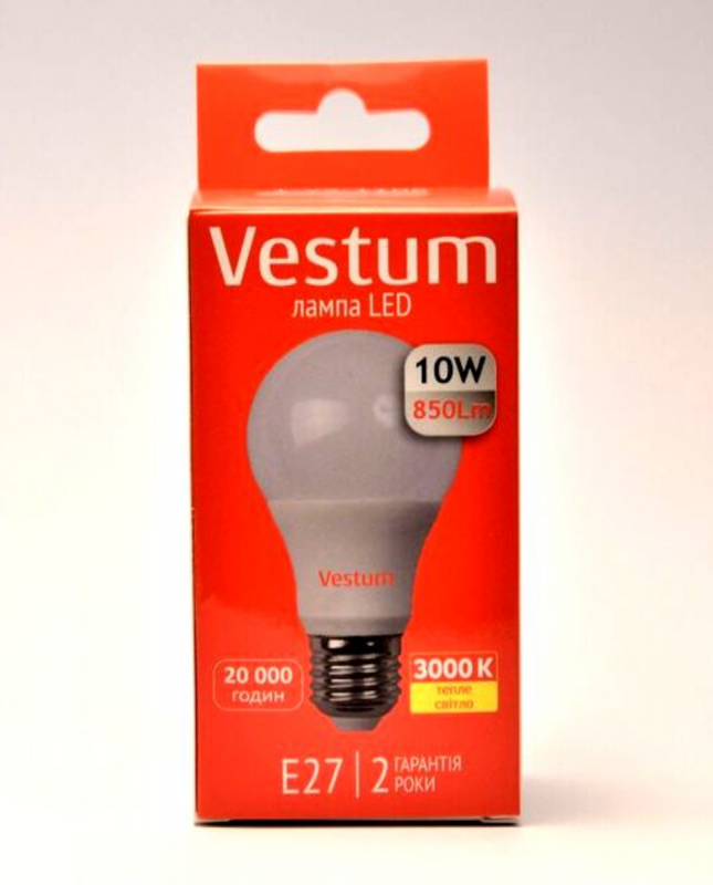Лампа LED Vestum A60 10W 3000K 220V E27