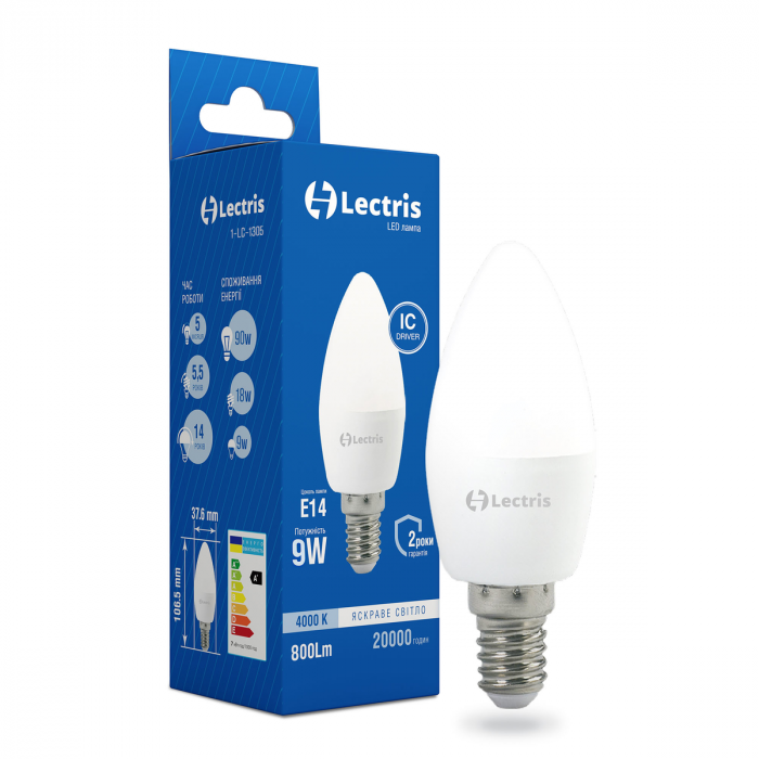 Лампа LED Lectris С37 9W 4000K 220V E14