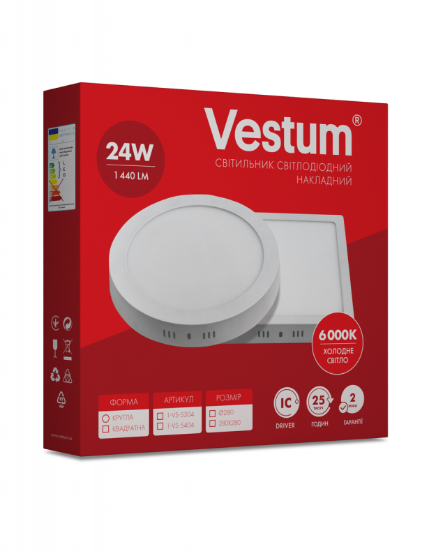 Светильник LED накладной круглый Vestum 24W 6000K 220V