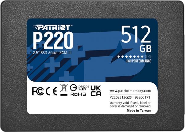 Твердотільний диск 2.5"  512GB Patriot P220   (SATA 6Gb/s, 550MB/s / 500MB/s) TLC (P220S512G25)