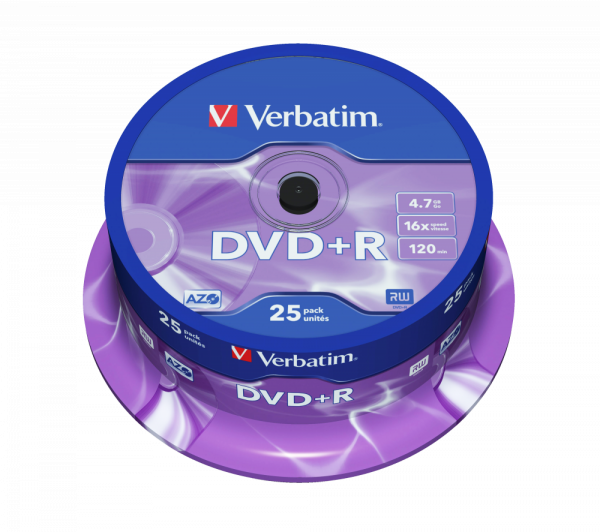 Диск DVD+R 4.7GB  16x   25pcs  Verbatim Matt Silver Cake