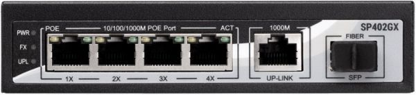 Комутатор 2E PowerLink SP402GX (5xGE, 1xSFP 4xGE PoE, 1xGE, 1xSFP Uplink, 65W)