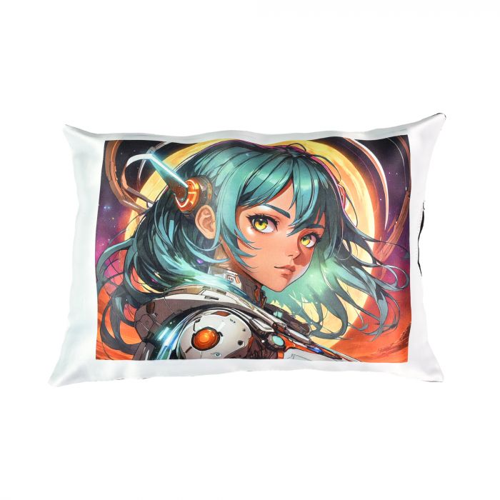 Подушка  "Аніме дівчина у мистецькому світі" розмір 35*35 см (чорна) з нанесенням сублімації (60649)