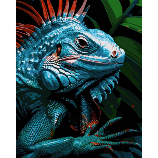 Картина за номерами Strateg ПРЕМІУМ Яскравий хамелеон на чорному фоні розміром 40х50 см (AH1195-15)