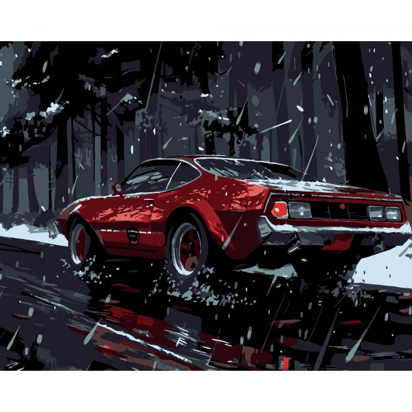 Картина за номерами Strateg ПРЕМІУМ Червона машина на чорному фоні розміром 40х50 см (AH1196-11)