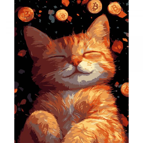 Картина за номерами Strateg ПРЕМІУМ Руде кошеня на чорному фоні розміром 40х50 см (AH1216-17)