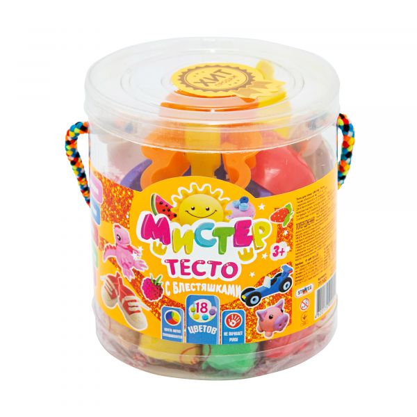 Набір тіста для ліпки Strateg Містер тісто з блискітками 18 кольорів (71102)