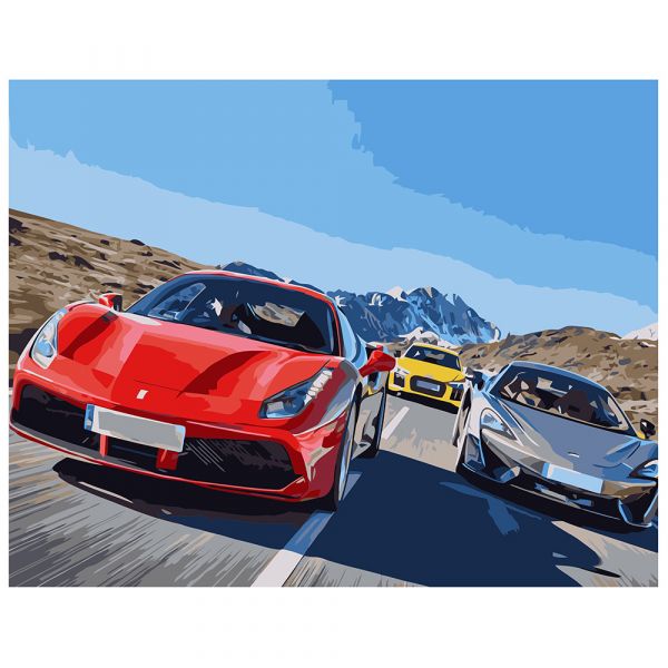 Картина за номерами Strateg ПРЕМІУМ Перегони на машинах з лаком розміром 40х50 см VA-1122