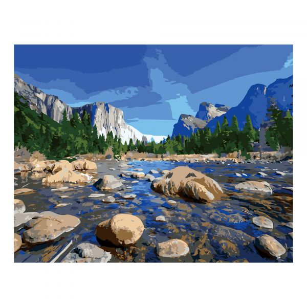 Картина за номерами Strateg ПРЕМІУМ Гори навесні з лаком розміром 40х50 см VA-2528