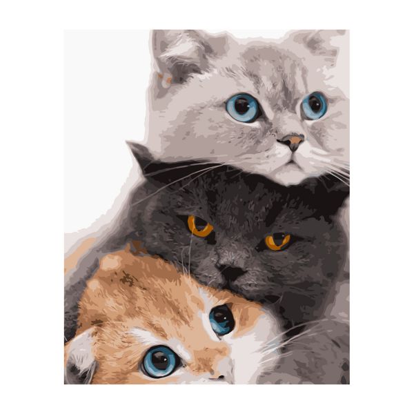 Картина за номерами Strateg ПРЕМІУМ Три котика з лаком розміром 40х50 см VA-2834