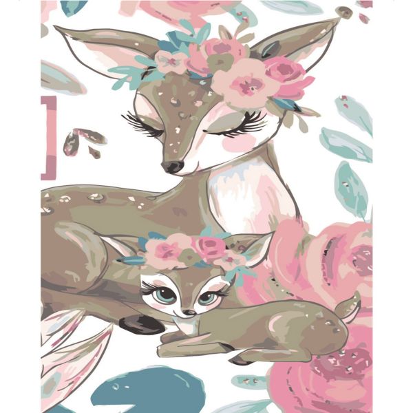 Картина за номерами Strateg ПРЕМІУМ Оленята на відпочинку з лаком розміром 30х40 см SS-6410