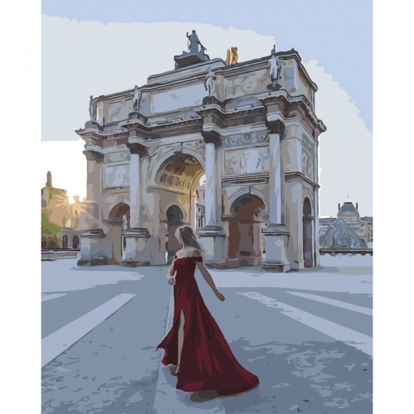 Картина за номерами Strateg ПРЕМІУМ Біля Тріумфальної арки з лаком розміром 40х50 см SY6533