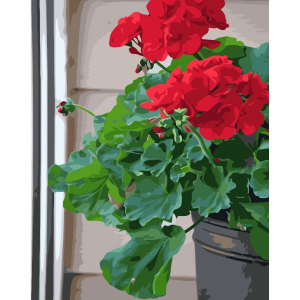 Картина за номерами Strateg ПРЕМІУМ Домашня герань з лаком розміром 40х50 см VA-3326