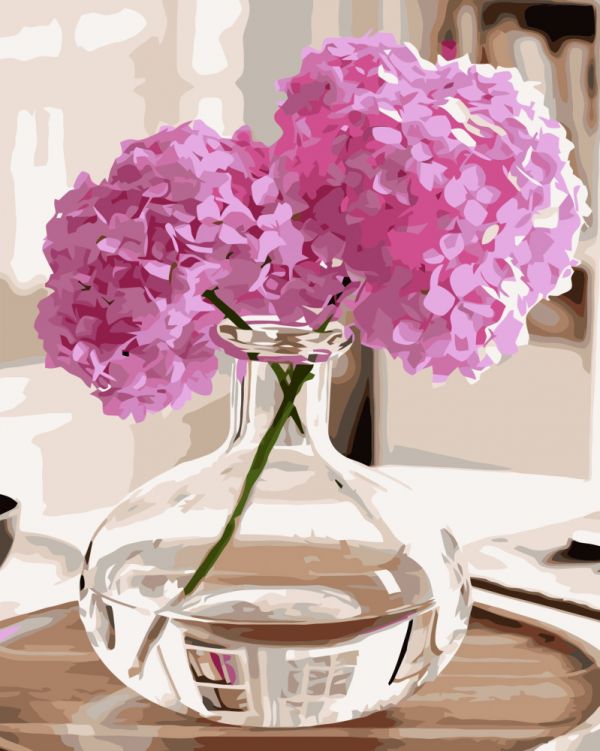 Картина за номерами Strateg ПРЕМІУМ Ваза з бузком з лаком розміром 40х50 см VA-3427