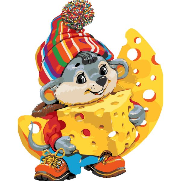 Картина за номерами Strateg ПРЕМІУМ Мишка з сиром з лаком розміром 30х40 см SS-6433