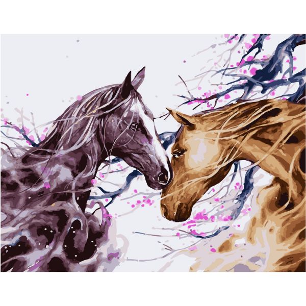 Картина за номерами Союз скакунів Strateg з лаком розміром 40х50 см (VA-1129)