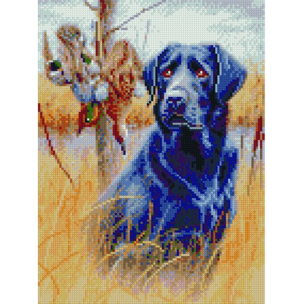 Алмазна мозаїка Strateg ПРЕМІУМ Лабрадор на полюванні розміром 30х40 см HX276