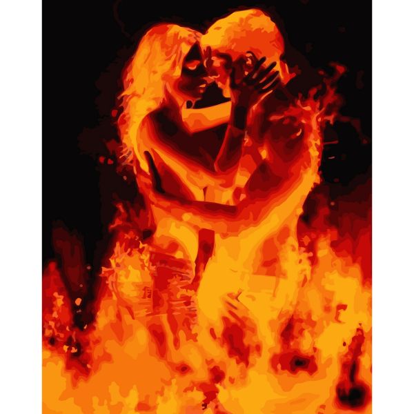 Картина за номерами Strateg ПРЕМІУМ Поцілунок у полум'ї з лаком розміром 40х50 см (SY6665)