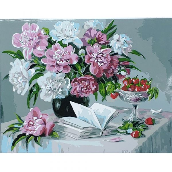 Набір для розпису по номерах Піони та полуниці Strateg розміром 40х50 см (GS024)