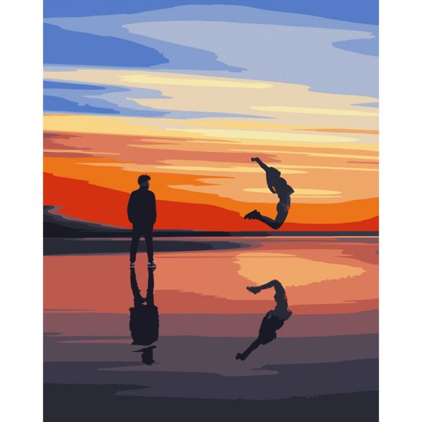 Набір для розпису по номерах Стрибок до заходу сонця Strateg розміром 40х50 см (DY063)