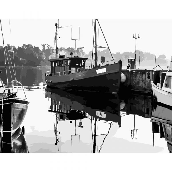 Картина за номерами Strateg ПРЕМІУМ Чорно-біла гавань розміром 40х50 см (DY096)
