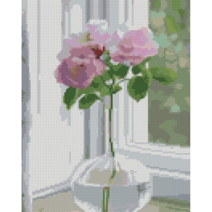 Алмазна мозаїка Strateg ПРЕМІУМ Квітка на підвіконні розміром 30х40 см (HX512)