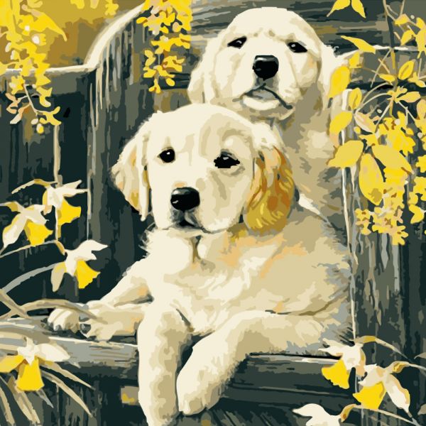 Картина за номерами Strateg ПРЕМІУМ Маленькі лабрадори розміром 40х40 см (SK021)