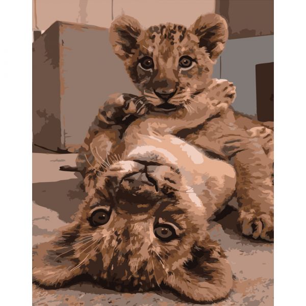 Набір для розпису по номерах Діти-левенята Strateg розміром 40х50 см (DY250)