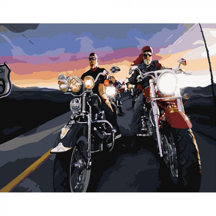 Набір для розпису по номерах Брутальні байкери Strateg розміром 40х50 см (GS395)