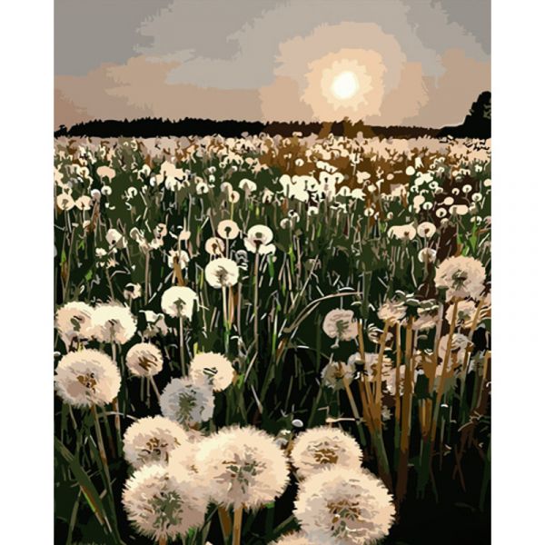 Картина за номерами Strateg ПРЕМІУМ Поле кульбаб розміром 40х50 см (GS698)