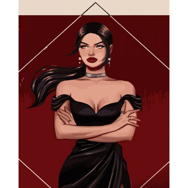 Картина за номерами Strateg ПРЕМІУМ Жінка в чорному розміром 40х50 см (GS700)