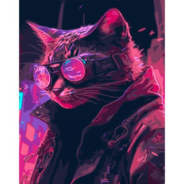 Картина за номерами Strateg ПРЕМІУМ Кіт з майбутнього розміром 40х50 см (DY389)