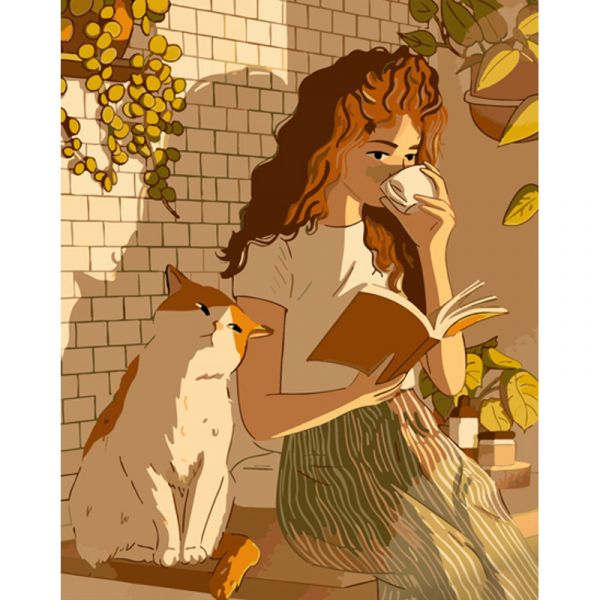 Набір для розпису по номерах Відпочинок з котиком Strateg розміром 40х50 см (GS889)