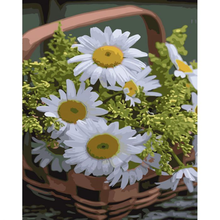 Набір для розпису по номерах Ромашки в кошику Strateg розміром 40х50 см (GS1075)