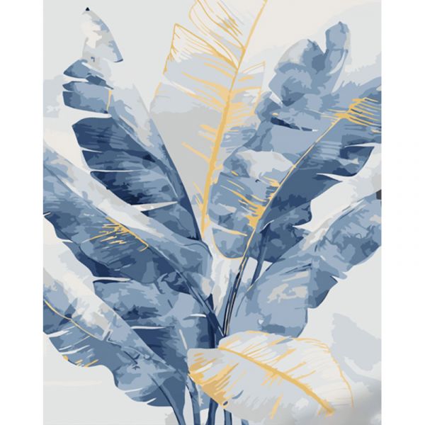 Набір для розпису по номерах Синє листя Strateg розміром 40х50 см (GS1084)