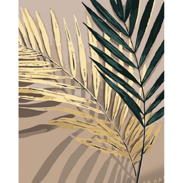 Картина за номерами Strateg ПРЕМІУМ Золоте та зелене листя з лаком розміром 40х50 см (GS1090)